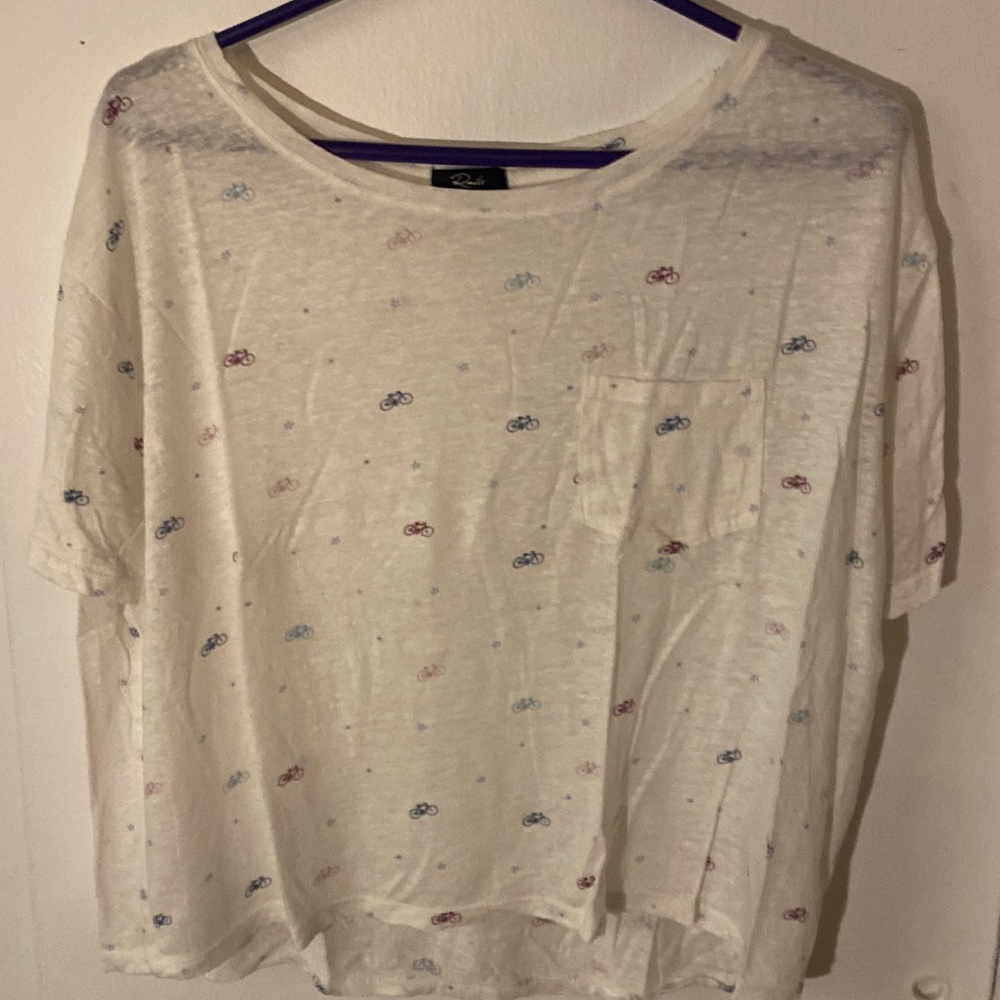 Rails white crop top w/ bicycle design